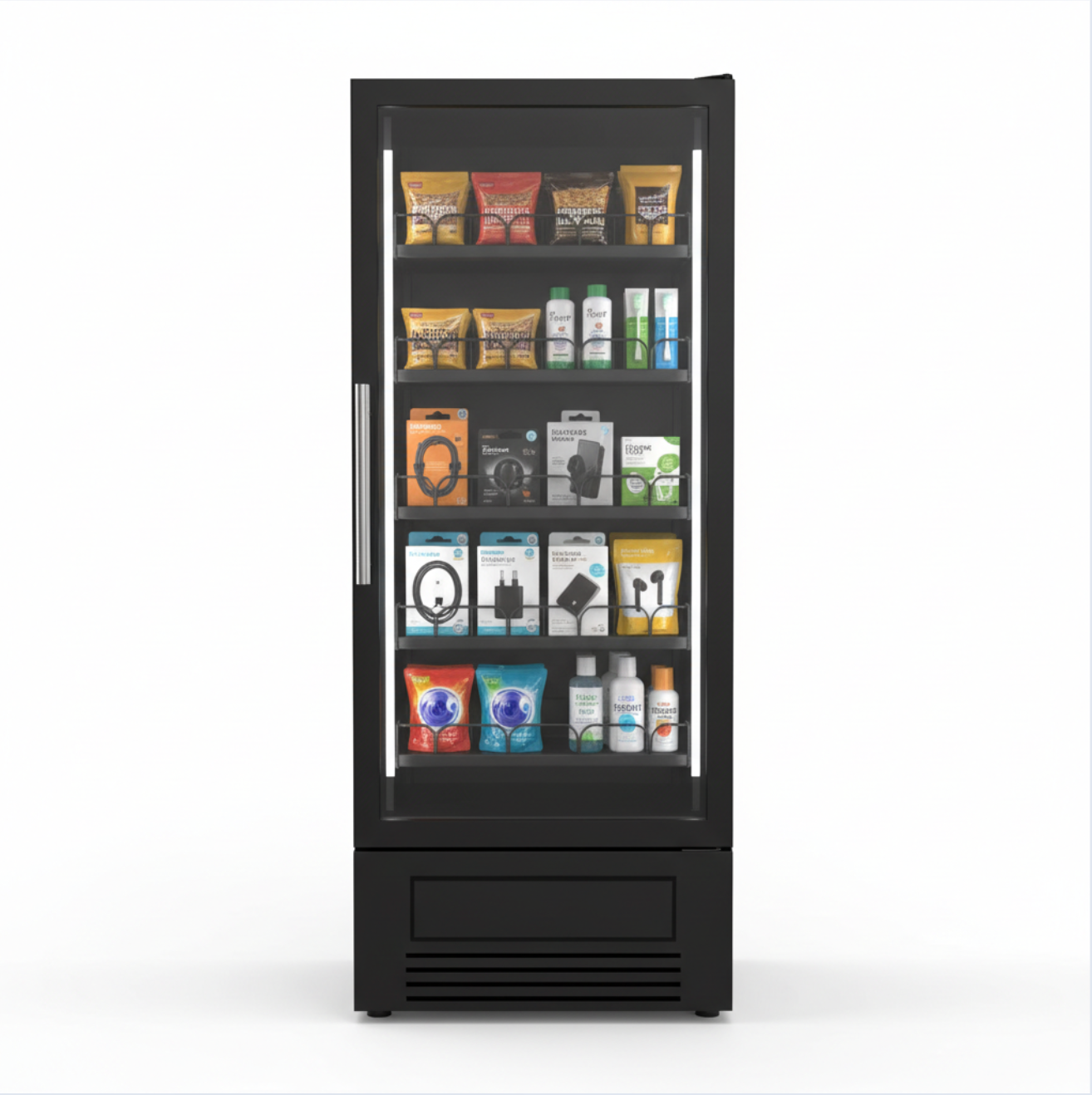 AI vending machine stocked with snacks, beverages, and everyday essentials
